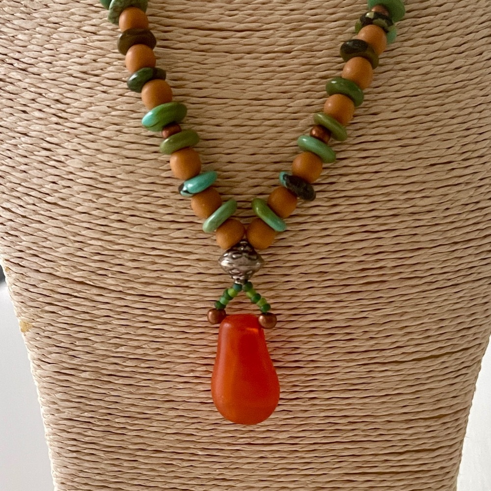 Turquoise Necklace with African Wedding Drop Pendant
